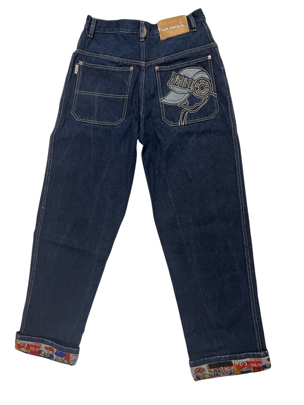Y2K embroidered school of hard knocks baggy wide leg denim jeans